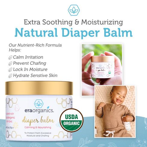 Era Organics Baby Diaper Balm - USDA Organic Ointment Cream for Dry, Sensitive Skin, All Natural