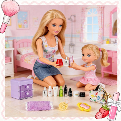 72Pcs Set Backpack Dollhouse Mini Jewelry Storage Case Handbag Towel Cosmetic Bathroom Acessories Toothbrush Shampoo