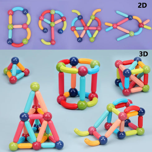 COUOMOXA 74 PCS Magnetic Blocks Sticks, Construction Building Learning Education Toys for 3+ Year Old