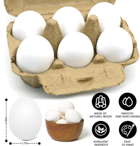 sportsvoutdoors 6pcs Set,Children Wooden Fake Eggs, White Wooden Easter Eggs, DIY Kitchen Pretend Play Food Kitchen
