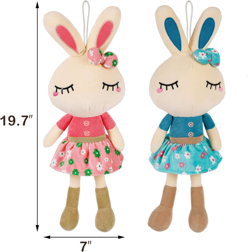 Set of 2 Easter Plush Bunny Rabbit, 18.3 in Doll Rabbit Stuffed Animal Huggable Rabbit Christmas Easter Girls' Gift Room Decorations, Pink & Blue