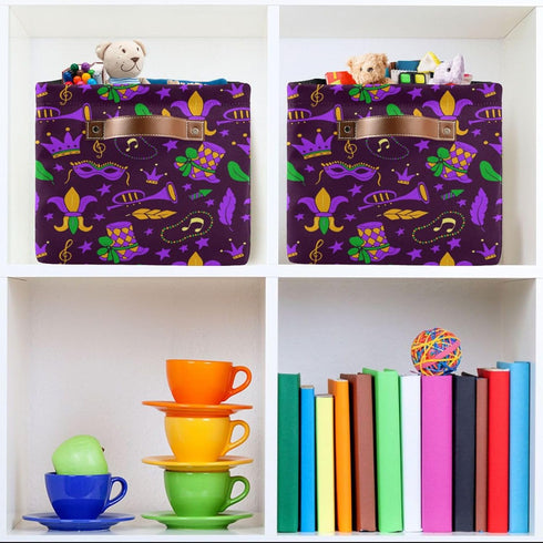 Mardi Gras Carnival Storage Basket, Collapsible Cube Organizer Bag with Handle for Baby Cloth, Pet Toy