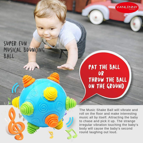 3+ VANLINNY Toddlers Baby Music Shake Ball Toy Bumble Ball for Babies,Dancing Bumpy & Interactive Sounds Crawl Toy