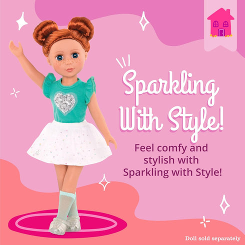 Glitter Girls 14-Inch Doll Clothes, Sparkling with Style Glittery Top and Skirt Outfit, Green White