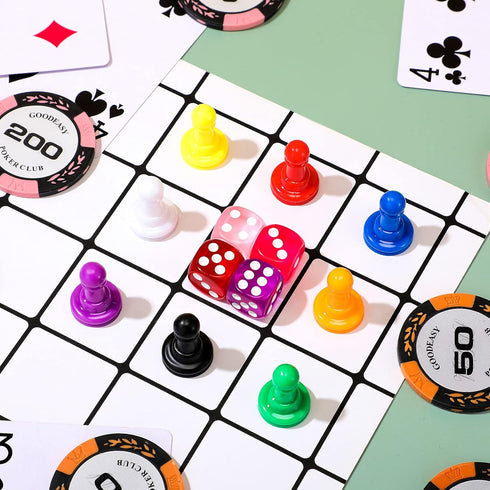 60 Pieces Multicolor Plastic Pawn Chess Components, 6 Sided Game Dice, Table Markings for Board Games