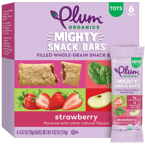 0.67 oz (Pack 48) Plum Organics Mighty Snack Bars - Strawberry - Bars of - Organic Fruit and Vegetable Toddler Food