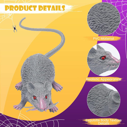 EORTA 3 Pcs Fake Mice Lifelike Halloween Rats Decorations, Plastic Vivid Mouse Cat Toys for Christmas, Party, Black,