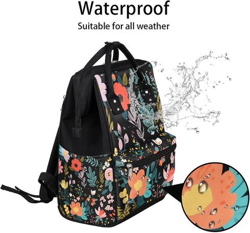 Hsnar Backpack Floral Patterned Print Waterproof Diaper Bag Large Capacity Baby Bag with Stroller Straps, Multi-Pocket