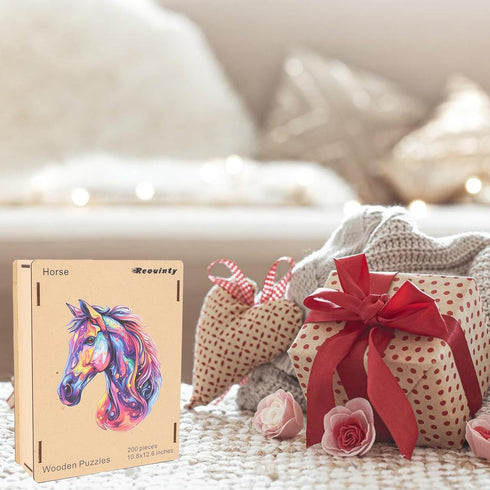 Horse Wooden Jigsaw Puzzles for Adults, 200 Pcs Beautiful Wooden Puzzle with Box, Family Game Birthday Gifts (10.8 *