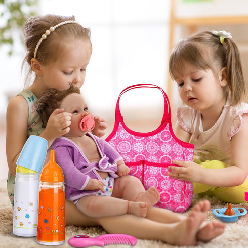 21 Pcs Baby Doll Accessories Diaper Bag Set with Feeding and Caring Accessories for Boys Girls Birthday Gifts