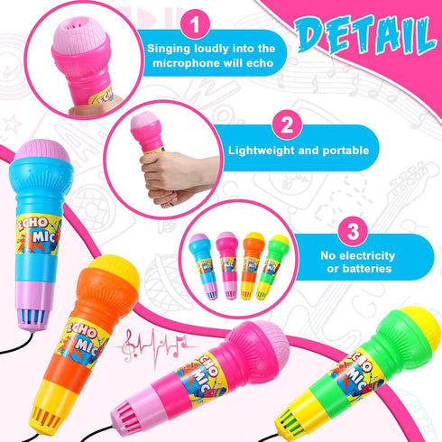 20 4 7.5 2.2 Inch Woanger Pieces Echo Microphone Toy Play Microphones for Kids Bulk Fun Voice Amplifying Multicolored