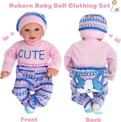 BABESIDE 4 Pcs Baby Doll Clothes Set for 17-22 Inch Reborn Dolls, Cute Cat Pattern Outfits for Girls