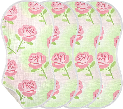 decor gift 4 Pack 22x11in Cotton Burp Cloths Muslin Soft and Absorbent? Spring Red Rose Green Pattern spit up Rags