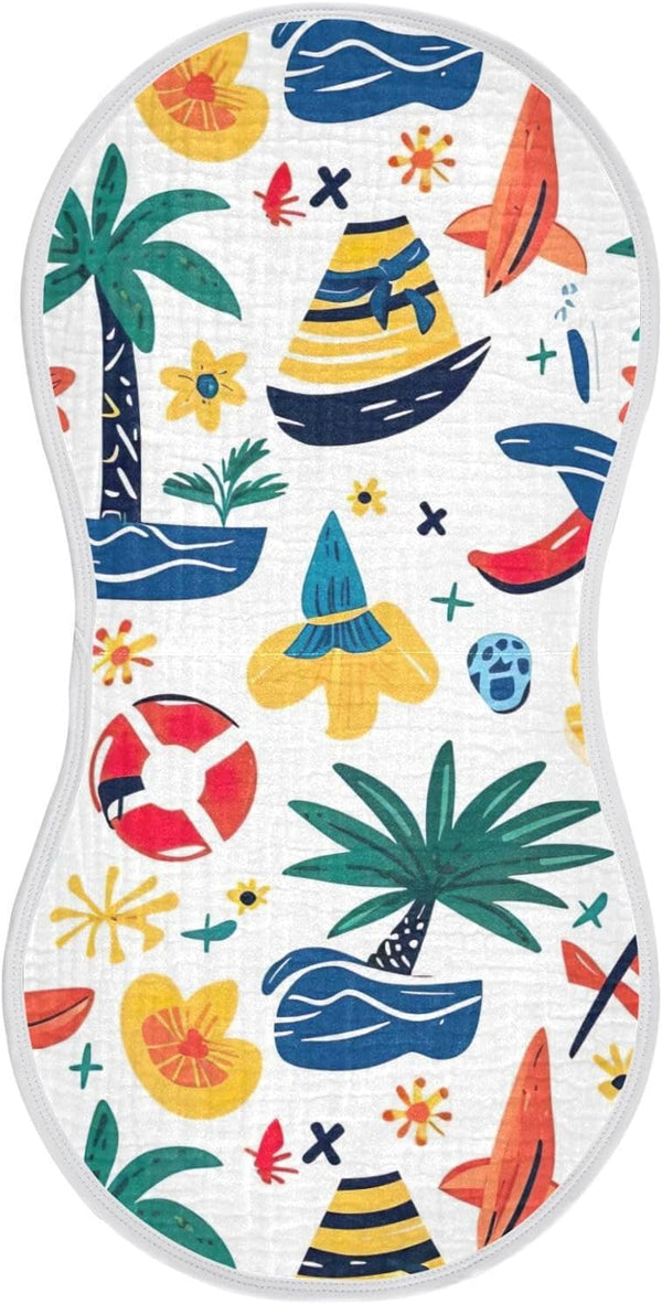PaChyLuu 1 Pack Cute Cartoon Beach Theme Muslin Burp Cloths Cotton Absorbent Baby