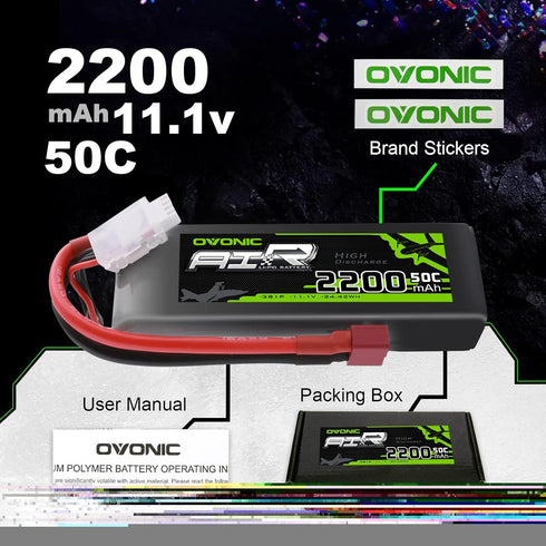 OVONIC 3S Lipo Battery, 50C 2200mAh 11.1V with Dean-Style T Connector for RC Airplane Quadcopter