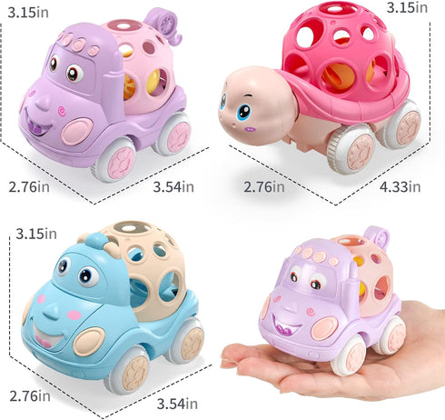 Pink Toy Car for Baby Girl Gifts, Push Toys Wind Up Cars for Toddler Girls, Rattle Cars for Babies, Pink Trucks for Toddlers 1-3 Infant Girls, Soft Truck Infants Gift