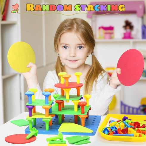 Set 101Pcs 3-6 Ggiibro Peg Board Toy DIY Building Stacking Toys for Kids Years Old,STEM Educational Kids Toy for Brain