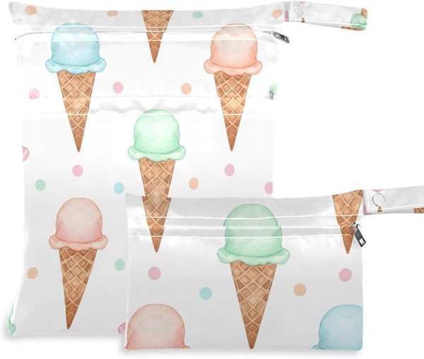 Burbuja Ice Cream Cone Wet Dry Bags for Baby Cloth Diaper 2 Pack,