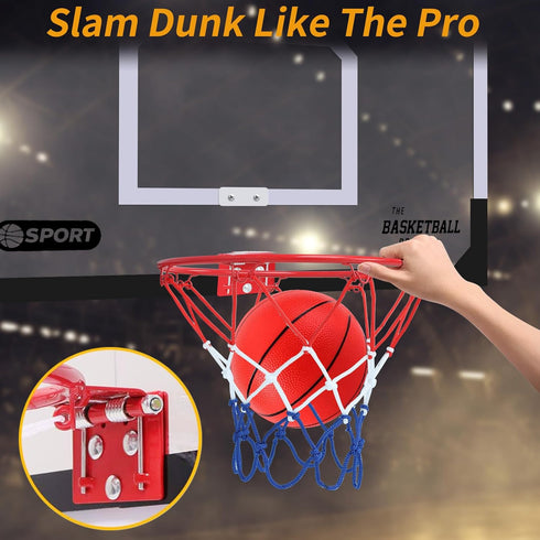 Upgrade Basketball Hoop Set - Extra Large 26" x 17" Pro Indoor Hoop for Door & Wall, Includes 2 Balls and Complete