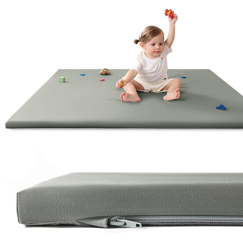 Baby Play Mat for Floor,50"x50" Vegan Leather Playpen Mat,1.3'' Thick Memory Foam