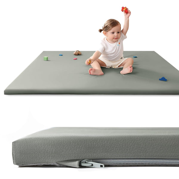 Baby Play Mat for Floor,50"x50" Vegan Leather Playpen Mat,1.3'' Thick Memory Foam