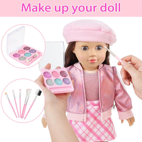17 18 Inch Set Backpack 18" Ecore Fun Pcs American Doll Accessories Cosmetic with & Outfits | Pretend Play Makeup Kit