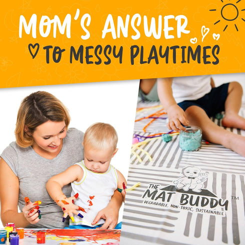 The Mat Buddy 4-Sided 30 Count 100% 40x47 Disposable Splat Mats for Under High Chair with Adhesive, - Waterproof