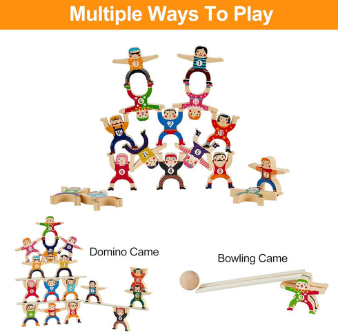Wooden Stacking Toys, 16Pcs Balancing Building Blocks Game for 3-6 Years Old Kids, Circus Hercules Acrobatic Troupe Toy