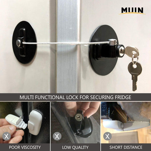 MUIN Highly Secured Refrigerator Lock with Key – Mini Refrigerator Door Lock for Children and Adults (Black)