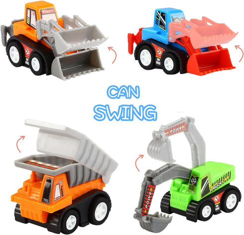 12-Piece Mini Truck Toy Kit - Pull Back Construction Vehicles for Kids, Great Party Favors and Birthday Gifts