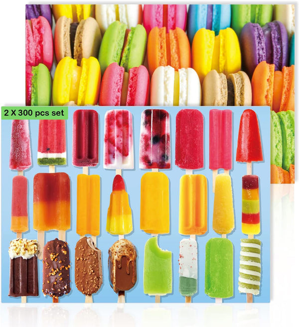 300 Piece Jigsaw Puzzles Popsicles and Macarons, Happy Gift Idea for Adults, Teens, and Kids (Pack of 2)