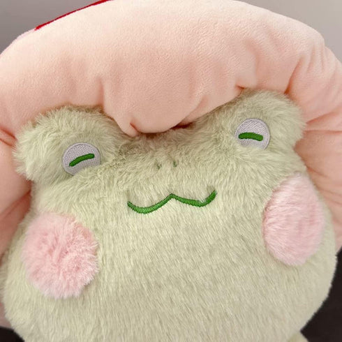 Cute Frog Plush Toy - 10" Stuffed Animal with Red Mushroom Hat for Kids and Adults