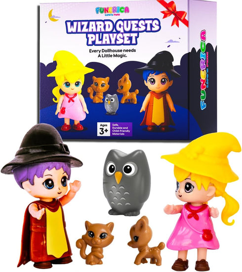 FUNERICA Wizard Dollhouse People Playset Imaginative Little People Guests & Accessories for