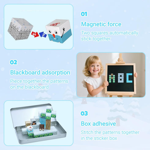 Set 3-5, 35PCS 4-8, Mini Magnetic Cubes STEM Winter for Kids Ages Educational Travel Building Toys with Magnetic Tin