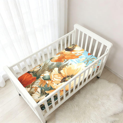Bseiialft 52 28 Poppies Leaves Floral Crib Sheets for Boys Girls Soft and Breathable Cotton Baby Sheets for Standard