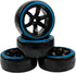 1/10 RC Drift Car Tires Hard Plastic Tyre & 12mm Hex Hub Wheel Rims 6 Spoke Compatible with Traxxas HSP Tamiya Kyosho HPI Redcat Racing MST 1/10 On-Road RC Drift Drifting Car (Blue)