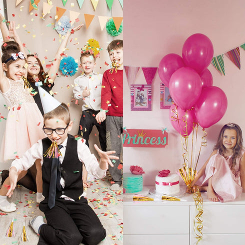 24 Pieces Gold Noise Makers Glitter Metallic Fringed Party Blowers, Pink Musical Blowouts for Birthday Baby Shower New
