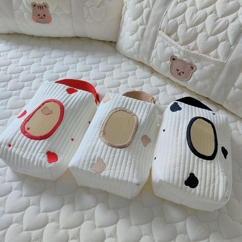 PMFACE Baby Wipe Dispenser,Embroidery Babies Wipe Holder,Travel Wipe Case,Refillable Cotton Linen Wet Wipe Carrying