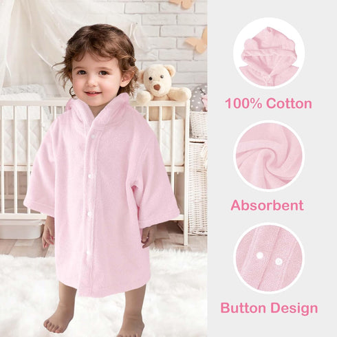 100% 0-24Months VOOVA & MOVAS Pink Toddler Hooded Towel with Bear Ear | Cotton, Ultra-Soft & Absorbent Baby Bath Robe |