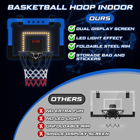 Indoor Mini Basketball Hoop for Kids with Double Electronic Scoreboard LED Light
