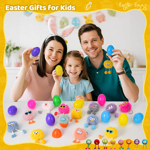 EFLSJIO 24 Pack Prefilled Easter Eggs with Kids Keychains Plush Toy Cute Keychains for Kid Boys Girls for Easter Egg