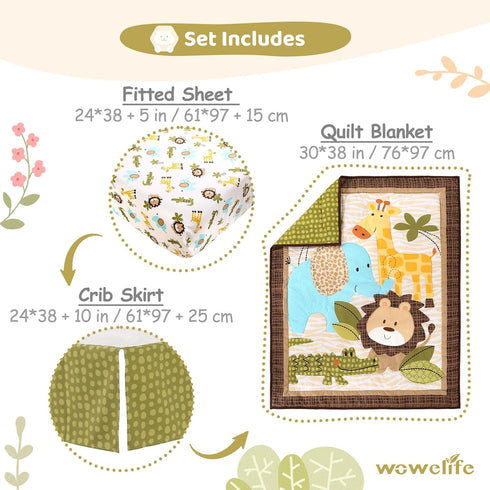 Set, Set 3-Piece Set, Sets Wowelife Safari Crib Bedding Mini Crib Bedding Boy Mini Crib Comforter Nursery Bedding