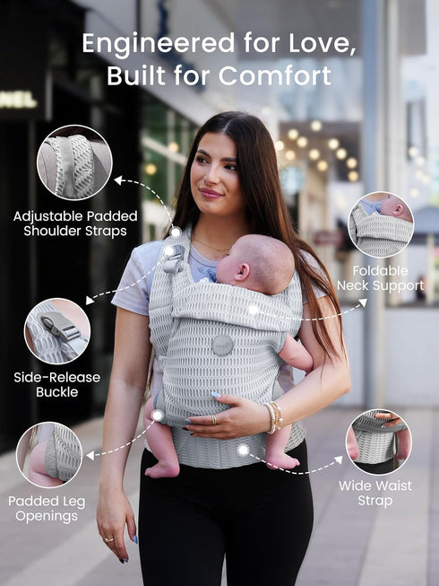 (7-44lbs), Cozy GROWNSY Baby Carrier Newborn to Toddler Ergonomic & Wraps Carrier with One-Click Buckle, Head Support