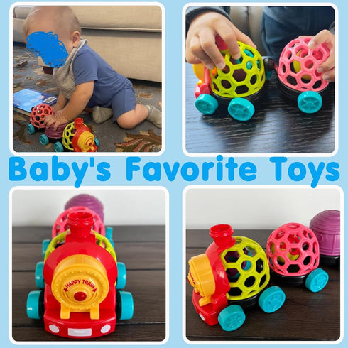 Baby Toys Train, Infant Toys 6-12 Months, Soft Ball Rattles and Musical Push Car Truck for Toddlers