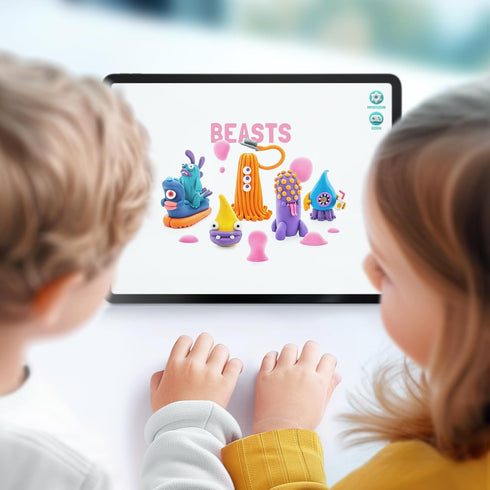 Set-Colourful 15 HEY CLAY - Beasts Modeling Kids-Air Dry Clay Kit cans and Sculpting Tools with Fun Interactive