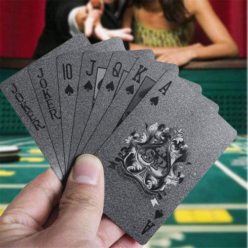Luxury Black Playing Cards - Plastic Poker Cards Standard Size 52+2 (Black Tower)