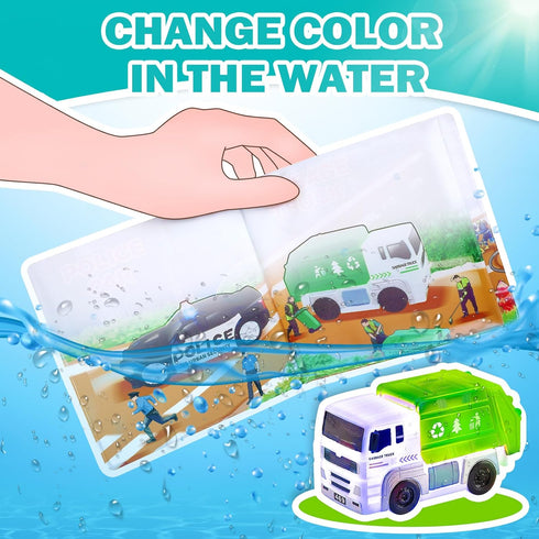 JASNKKONT 4 18 Swimming Floating Changing Color Light Up Bath Toy Car with Bath Book & Storage Bag, No Hole Realistic