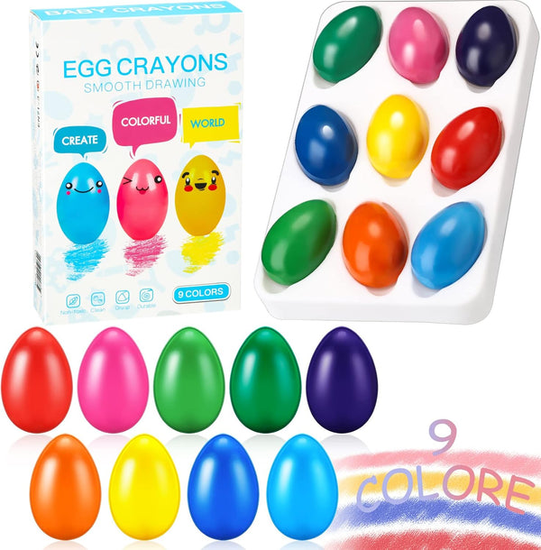 Spakon 9 Pcs 9 Colors Toddler Crayons Egg Crayons Palm Grasp Color