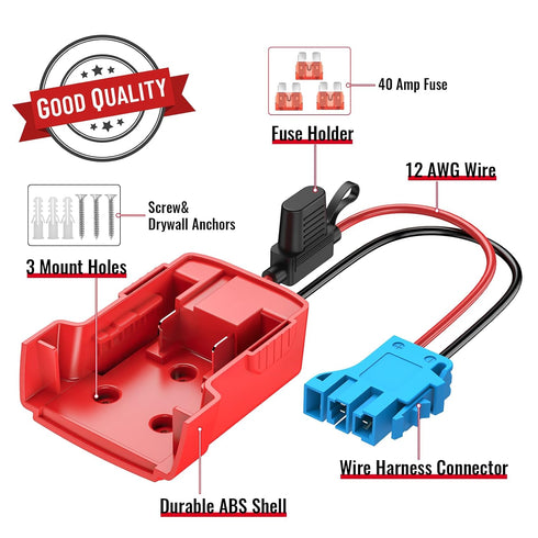 Power Wheels Adapter for Milwaukee M18 Battery with Wire Harness Connector Compatible with Peg-Perego Children Ride-on Car, 12AWG Wire with 40A Fuse