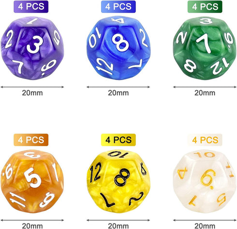 Thyores 24 12 Set Pieces Sided Game Dice Polyhedral Dice for DND RPG MTG and Other Table Games Mixed Color